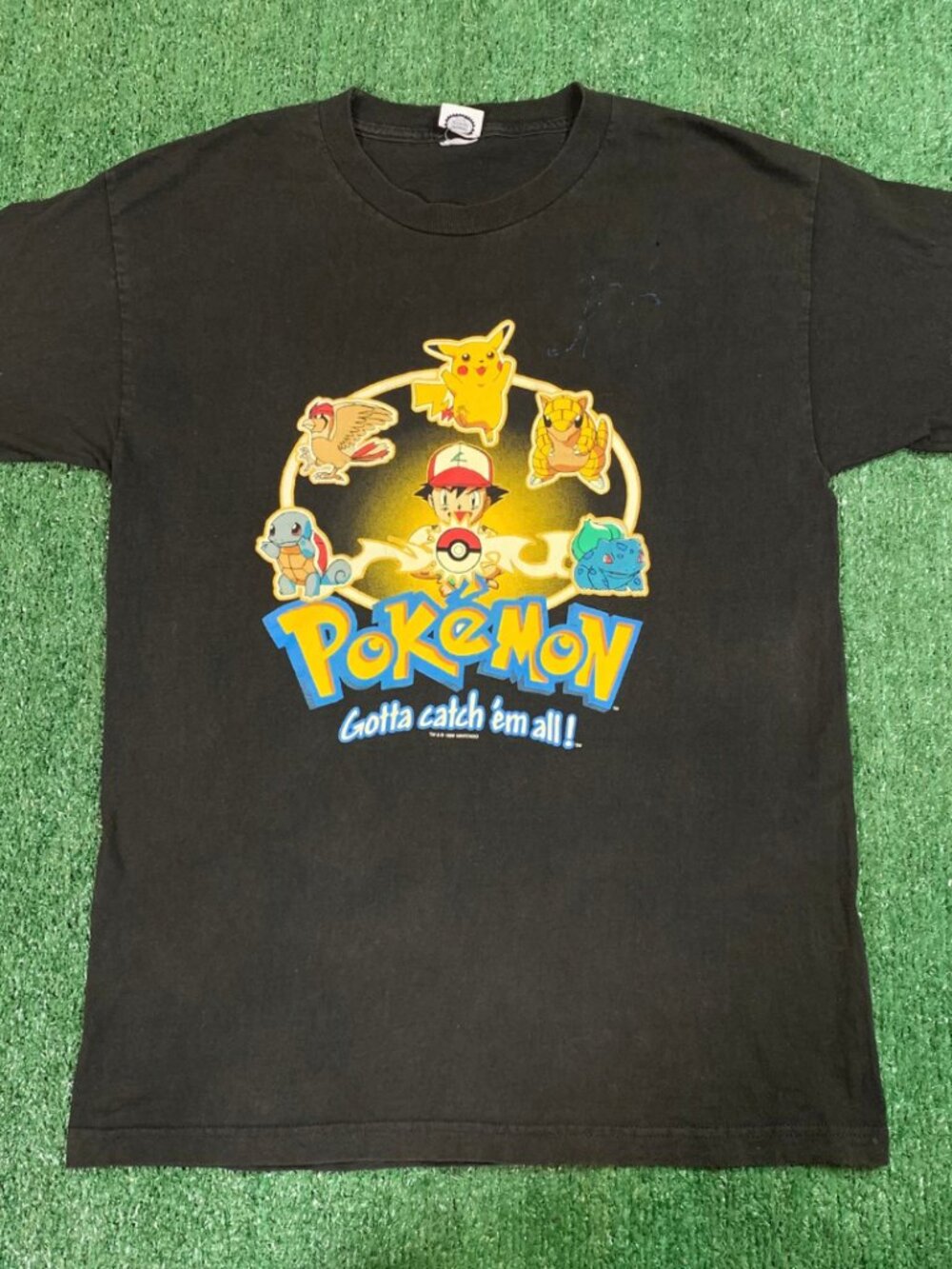 Vintage 1999 Pokemon Ash & Pikachu Tee Nintendo Licensed Black Distressed